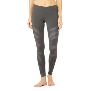 Alo Yoga Moto Leggings Women's Medium Anthracite/Anthracite Glossy Mesh Detail